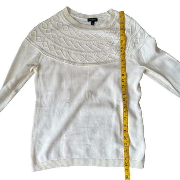 Talbots Sweater Womens  Cream Long Sleeve Cotton Cable Knit size Medium Petite - Picture 8 of 8